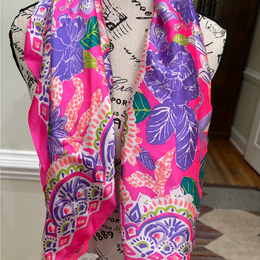 Vibrant Pink and Purple Floral Scarf